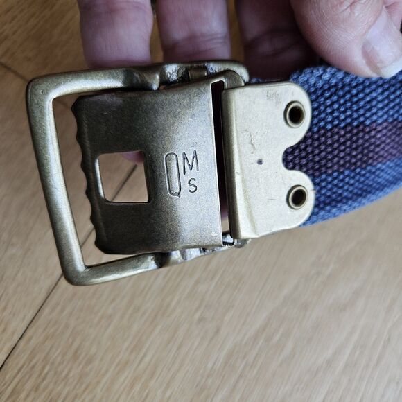 Blue/Burgundy Webbed Belt With QMS Brass Buckle - Picture 2 of 7
